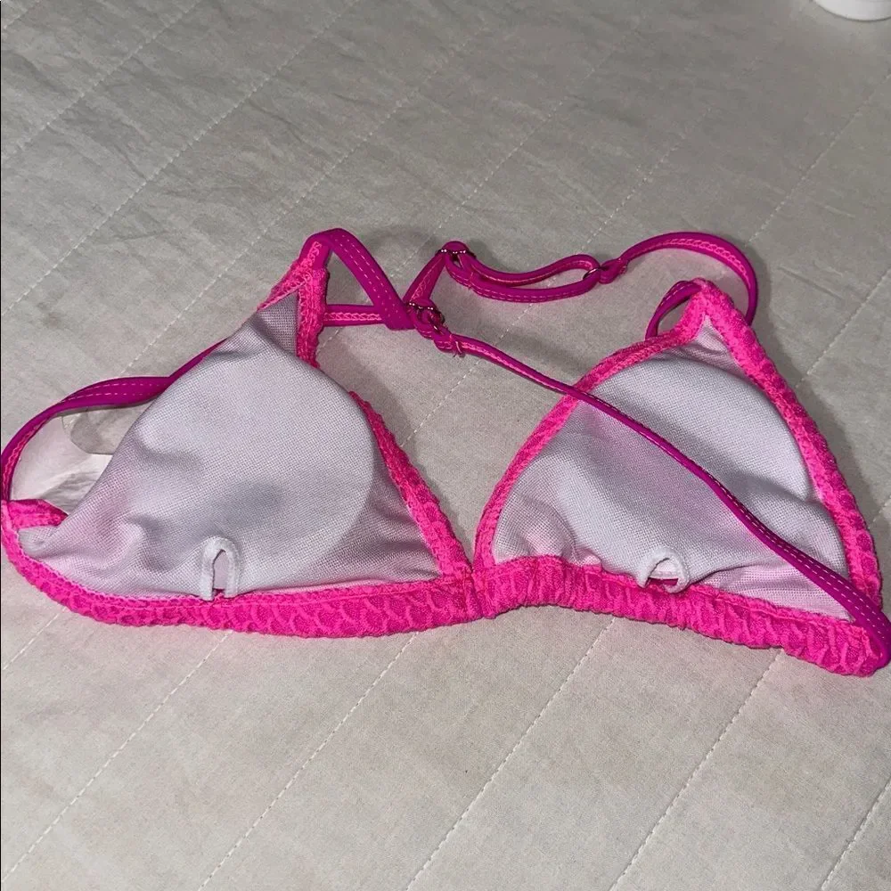 XS-S 160 Bright Pink Honey Comb Textured Bikini Set and Side Tie Cover Up